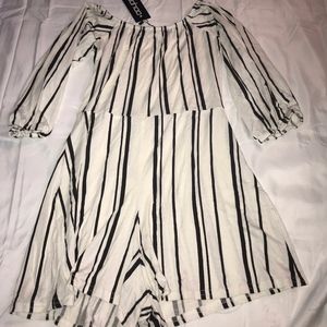 Striped 3/4 Sleeve Romper
